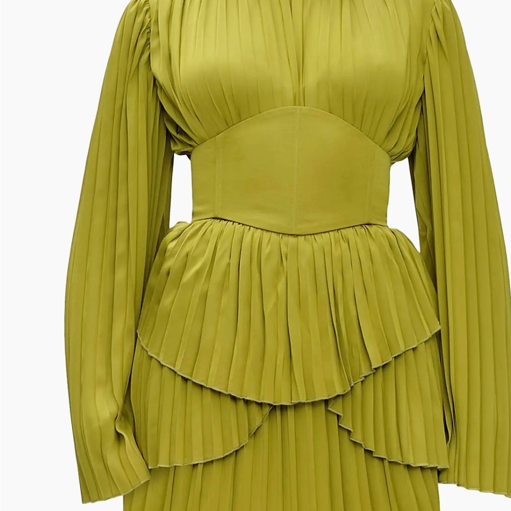 Andrea Iyamah Green Peplum dress with Bishop Sleeves